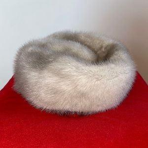 Vintage 1950s Silver Mink Pillbox Hat Mr. D